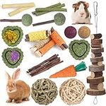 Rabbit Toys Guinea Pig Toys Hamster Toys Bunny Toys 18Pcs Natural Timothy Hay Sticks Apple Wood Sticks Chinchilla Toys for Teeth Care Handmade