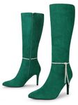 Allegra K Women's Rhinestone Stiletto Heels Knee High Boots Green 4 UK/Label Size 6 US