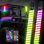 Nirider 2PCS 1ft LED Whip Lights with Turn/Brake/Reverse Light APP & Remote Control COB Spiral Flag Pole RGB Chase Light Antenna LED Lighted Whip for SXS, UTV, ATV, RZR, Can Am, Dune Buggy, Truck