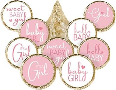 Pink “It’s a Girl” Baby Shower Kisses Stickers – Candy Party Favor Labels, 180 Count, 9 Designs