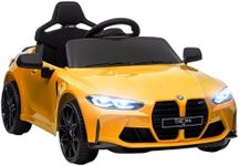 AIYAPLAY BMW M4 Licensed Kids Electric Car with Easy Transport, 12V Battery Powered Ride on Car with Remote Control, Suspension, Music, Horn, LED Lights, for Ages 3-5 Years, Yellow