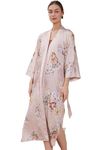 Ulivary Women's Floral Silky Kimono Robe Long Japanese Bridal Bathrobe Luxury Designer Robe for Photoshoot, Champagne Fan, One Size