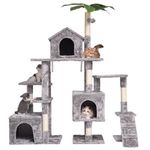 JISSBON Cat Tree Tower for Indoor Cats, Multi Level Cat Castle with Scratching Boards, Large Plush Perch & Cat Condo with Leaves for Kittens, Adult Cats, Light Grey