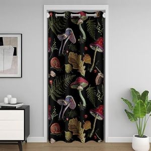 Castle Fairy Burgundy Plant Vintage Fallen Leaves Door Curtain for Privacy,Wild Mushroom Doorway Curtain 42" W X 80" L,Rustic Snail Print Farmhouse Style Door Drape for Closet Door 1 Panel