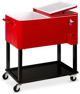 Best Choice Products 80-Quart Outdoor Steel Rolling Cooler Cart w/Ice Chest, Bottle Opener, Catch Tray, Drain Plug, Locking Wheels - Red