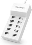 Redwave Multi USB Mobile Charger, Multi Port Charging Station with Turbo Charging Auto Detect Technology 10 Port USB Multi Charger for Multiple Devices Smart Phone Tablet Smart Watch Lighting (White)