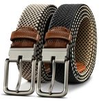 KEMISANT Men Belt Reversible,Braided Stretch Belt Gift for Men Golf Casual 1 3/8",2 In 1 Belt(Black/Beige,36"-40"Waist Adjustable)