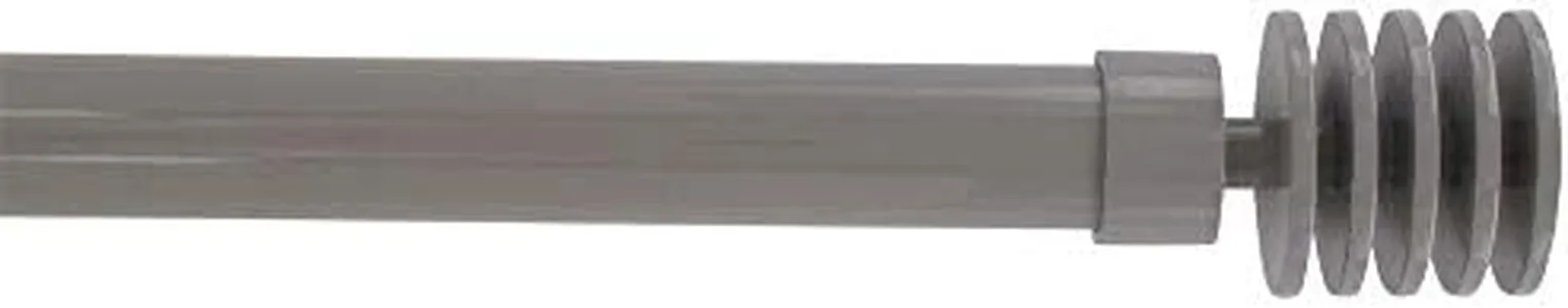 Adjustable Single Curtain Rod 50"-82" with Layered Disc Finials and Brackets, Taupe