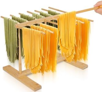 ​​CycForge Bamboo Pasta Drying Rack with 14 Rods & Transfer Wand - Large Capacity Collapsible Stand for Fresh Homemade Spaghetti, Foldable Space Saving Storage​​