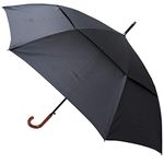 COLLAR AND CUFFS LONDON - Windproof Extra Strong - StormDefender City XL Umbrella - Vented Double Canopy - Reinforced Frame with Fiberglass - Auto Open - Wood Effect Hook Handle Black Golf Mens Womens