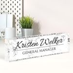 Desk Name Plate Personalized, Custom Name Plate for Desk, Office Desk Decor for Women Men, Acrylic Desk Accessories, Office Gifts for Boss Nurse Teacher, Employee Appreciation Gifts (White Marble)