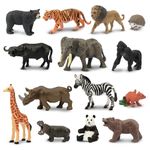 Toymany 14PCS 1-2.5" Tiny Jungle Animal Figures Toy, Realistic Mini Jungle Zoo Animal Figurines Cake Topper Toy Set, Easter Egg Christmas Birthday Gift Party Favor School Project for Kids Toddlers
