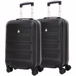 Aerolite Set of 2 21”/55cm ABS Cabin Hand Luggage Hardshell Travel Suitcase (Black)