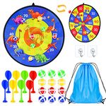 Dreamtop 26" Kids Dart Board Set Velcro Dart Board Kids Dinosaur Double Sided Foldable Dart Board Game Set with 12 Velcro Balls 8 Darts Storage Bag Child Indoor Outdoor Dart Games Gift for Boys Girls