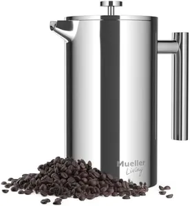 Mueller French Press Double Insulated 310 Stainless Steel Coffee Maker 4 Level Filtration System, No Coffee Grounds, Rust-Free, Dishwasher Safe