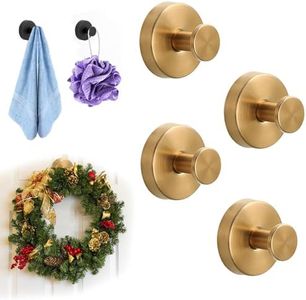 AULCTR 2026 Upgrade Suction Cup Hooks for Wreaths on Glass, Stainless Steel Waterproof No-Drill Suction Cup Hooks, Household Wreath Hanger Holder for Glass Window Door Bathroom Mirrors (Gold, 4PCS)