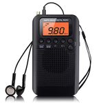 Pocket Portable AM FM Radio Mini Radio Digital Tuning Stereo Personal Radio with Earphone, Alarm Clock and Timer for Walking Running Jogging Supports Replaceable Battery AAA (Black)