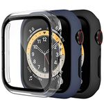 Dirrelo 3 Pack PC Case Compatible with Apple Watch Series 6/5/4/SE 44mm Tempered Glass Screen Protector, Full Cover Thin All-Around HD Protective Bumper Case for iwatch 6/5/4, Clear/Blue/Black