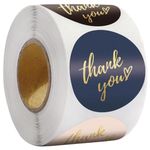 Thank You Stickers Roll – 1.5” Inch, Assorted Color, Self-Adhesive, and Waterproof with Rose Gold Foil - Ideal for Small Business, Packaging, Envelope Seals, and Gift Wrapping (Design C, 1)