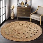 SOLOMON Natural Jute Crochet Rug Hand Braided Round Area Rug for Home Décor Reversible Rugs for Kitchen Living Room Entryway 120 CM