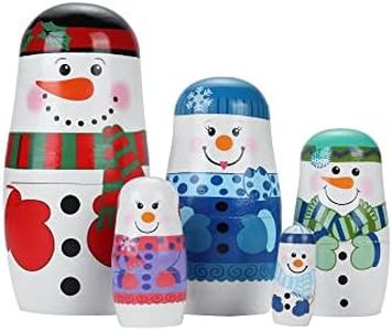 Yoption 5Pcs Russian Matryoshka Dolls Handmade Wooden Snowman Nesting Dolls Set for Kids Christmas Birthday Toy Gift (Snowman)