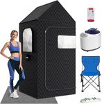 MQFORU Portable Steam Sauna, 195 x 90 x 90 CM XL Home Sauna with 3L & 1200W Steamer, Remote Control, Folding Chair, Mat, Foot Massager, Black