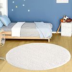 THE RUGS Living Room Rug - Shaggy Soft And Elegant Carpets For The Bedrooms And Kitchen, Easy To Clean, Many Different Sizes (120 cm Round, White)