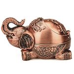 LAUYOO Vintage Decorative Windproof Ashtray with Lid for Cigarettes Metal Cigar Smoking Ashtray Holder for Odor Indoor outdoor Lucky Elephant Ash tray Fancy Gift ornament for Men Women(Red Copper)