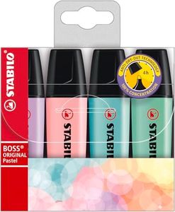 STABILO BOSS ORIGINAL Pastel Highlighter - Wallet of 4 Assorted Colours