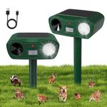 MQJIAZHI 2 Pack Cat Repellent for Gardens UK, Solar & USB Charging Ultrasonic Fox Deterrents with Motion Sensor & Led Flash, IPX4 Waterproof Animal Scarer for Cats Foxes Squirrels Rabbits Dogs
