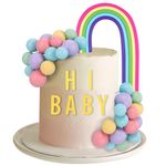 FRIUSATE 38Pcs Balls Cake Toppers Mini Balloon Foam Balls Pearl Ball Cupcake Toppers with Soft Pottery Rainbow and Acrylic Letters DIY Cake Decorations for Birthday Baby Shower Wedding Party