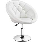 Yaheetech Barstool Height Adjustable Modern Bar Stool Round Tufted Back Bar Chair Upholstered Swivel Barrel Chair Vanity Chair Barstool Lounge Pub Bar White