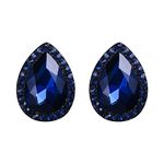 EVER FAITH Women's Rhinestone Crystal Party Charm Pear Teardrop Halo Stud Earrings Navy Blue