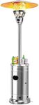 DORTALA Propane Patio Heater, 48000 BTU Stainless Steel Free Standing Gas Outdoor Heater with Wheels, Flameout & Tip-over Protection for Commercial & Residential, Silver