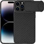 Nillkin Carbon Fiber Case for iPhone 14 Pro Case with Creative Torsion Spring Camera Cover, Durable Aramid Fiber Shockproof Bumper with Heavy Drop Protection for iPhone 14 Pro 6.1'' Black