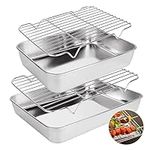 GOYADA 4 PCS Stainless Steel Roasting Trays Racks, 2In Depth Non Stick Roasting Tin Tray with Rack, 9&12 Inch Cooking Oven Grill Tray with Cooling Wire Rack - Dishwasher Safe