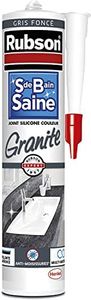 Rubson Mastic Salle de bain Saine Couleur "Granite" Gris Foncé, Joint silicone multi-matériaux renforcé en antifongiques, mastic sanitaire coloré, souple & étanche, 280 ml