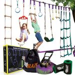 Ninja Warrior Obstacle Course for Kids - 2 x 55ft Slackline Double The Fun Exciting Obstacles Cargo Net Rope Ladder Monkey Bars Ninja Course for Kids