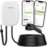 Emporia Level 2 EV Charger w/ J1772 Connector — 48 Amp, 240V WiFi Enabled Electric Vehicle Charging Station, 25ft Cable, Hardwired with Whip, White