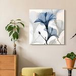 Empire Art Direct Frameless Free Floating Tempered Glass Panel Graphic Wall Art Ready to Hang, 24" x 24", Blue X-ray Floral