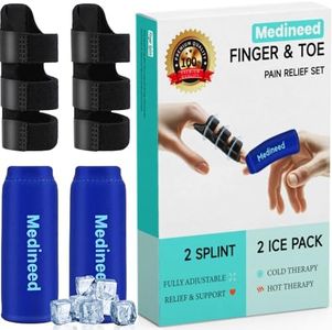 Medineed 2PCS Finger Ice Pack & 2PCS Trigger Finger Splint, Thumb Splint & Sleeves Cold for Pain Relief, Reusable Compression Thumb Brace for Toe Injuries, Arthritis, Sprains (Blue2+2)