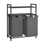 VASAGLE Laundry Basket, Laundry Hamper, Laundry Sorter with 2 Pull-Out and Removable Bags, 2 Shelves, 46L Capacity per Bag, for Laundry Room, Black and Grey BLH211G01