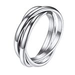 FOCALOOK Womens Stacked Band Engagement Wedding Jewellery Stainless Steel Triple Interlocked Rolling Fidget Ring for Girlfriends Mother Size S