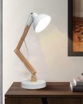 Homesake Lamp, Incandescent Table Lamp, Study Lamp, Home Decor Items, Lamp for Living Room, Light Lamp, Desk Lamp, Table Lamp for Bedroom, Room Decor, Swing Arm - (Wood Metal, White)