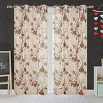 Parda Sansar Heavy Polyester Fancy Printed Transparent Net Curtains, Beautiful Striped Eyelet Tissue Sheer Curtains for Bedroom Living Room and Office| (4Feet x 7Feet (2 Pieces), Brown - Flower)