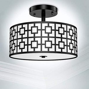 Depuley Stylish Semi Flush Mount Ceiling Lights,Black Iron Drum Cover Pendant lamp, Chandelier Lighting with 3 Bulb Socket in Chrome Finish for Living Dining Room Bedroom Hallway (Bulbs Not Included)