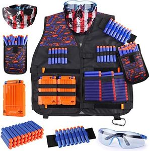 UWANTME Kids Tactical Vest Kit for Nerf Guns Elite Series with Refill Darts,Tactical Mask Wrist Band,Protective Glasses,Toys for 7 8 9 10 12 Year Old, Orange