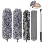 Microfiber Dusters for Cleaning - 5 in 1 Feather Duster Washable Extendable Duster for Cleaning with Stainless Steel Extension Pole, Bendable Dusters Cleaning Kit for Ceiling Fan/Furniture/Cars