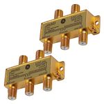 GE Digital 4-Way Coaxial Cable Splitter, 2.5 GHz 5-2500 MHz, RG6 Compatible, HD TV, Satellite, High Speed Internet, Amplifier, Antenna, Gold Plated Connectors, Corrosion Resistant, 2 Pack 73759