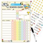 Chore Chart for Kids at Home,Video Game Magnetic Reward Chart for Kids Behavior; Behavior Chart for Kids,Good Responsibility Chart Board,Routine Chart for Kids,Static Tasks and Golden Stars Included!